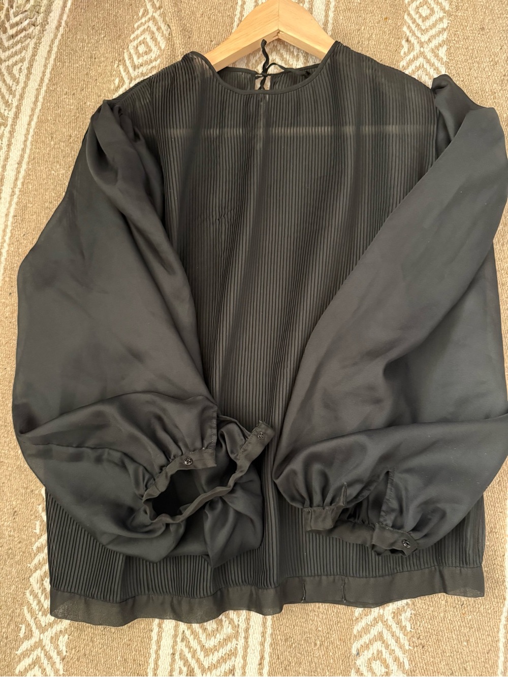 Vintage Avant Garde Black Plissé Micro Pleated High Neck Blouse L/XL